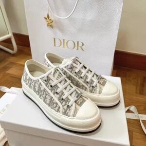 Dior Women’s White & Gray Low-Top Canvas Sneakers